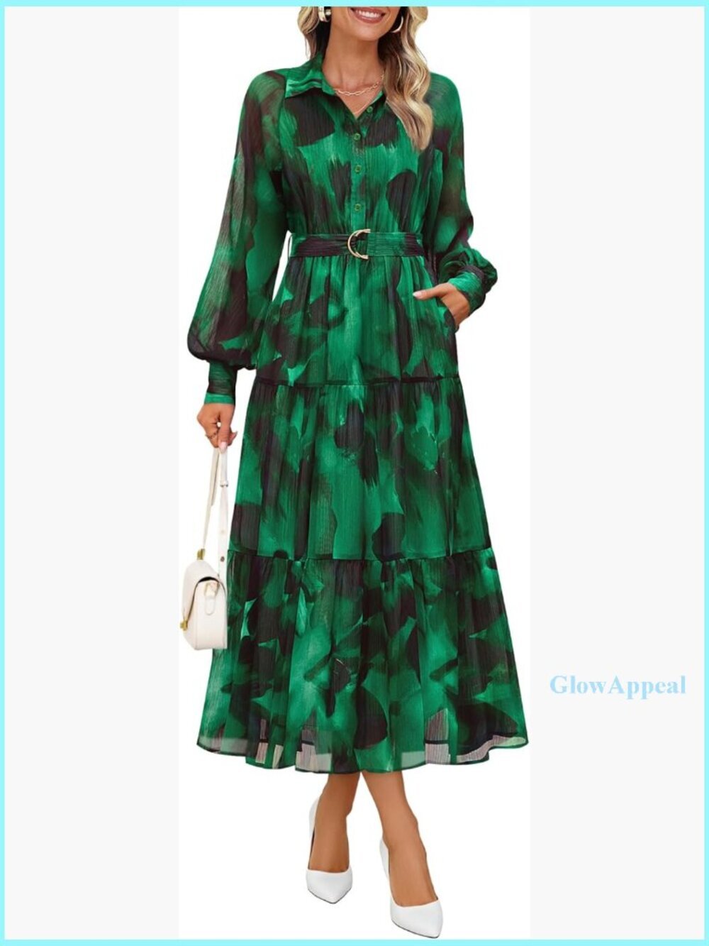 Floral Maxi Dress Long Sleeve Chiffon Button Belted Boho Wedding Guest